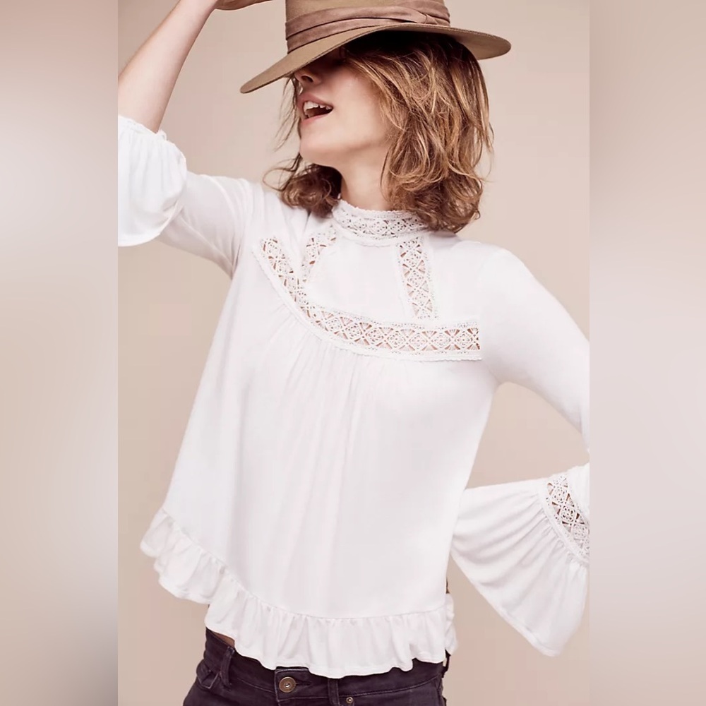 Anthropologie Eri + Ali Rayne Swing Top Cream White Size XS Boho Victorian